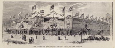 Convention Hall, Belfast, bygget for Ulster Unionist Convention fra 1892, holdt for å demonstrere motstanden til Ulster Unionists mot irsk hjemmestyre (litho) av English School
