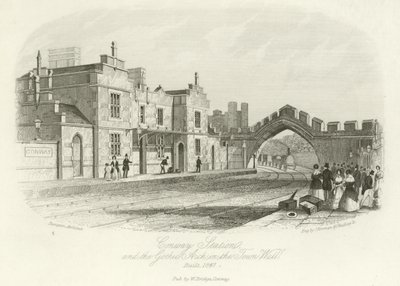 Conwy Station og den gotiske buen i bymuren, bygget 1847 av English School