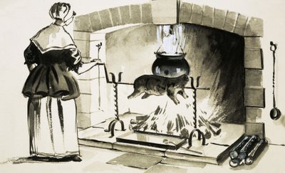 Kochen mit einem Spieß von English School