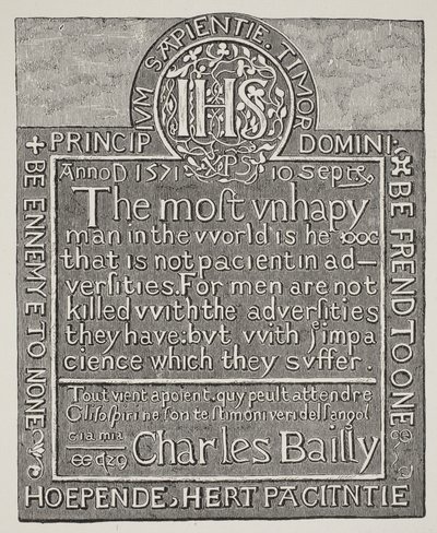 Kopi av en utskjæring av Charles Bailly, fra veggen til Beauchamp Tower, Tower of London, 1571 av English School