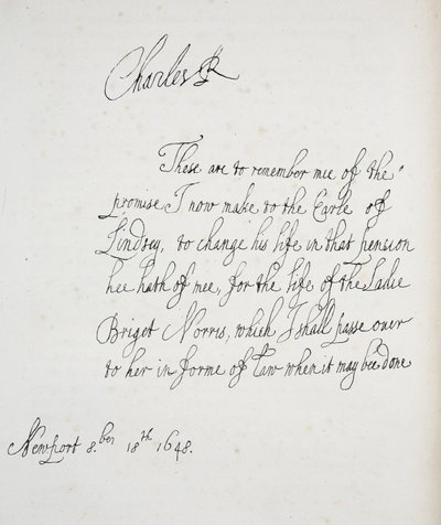 Kopi av et brev skrevet av Charles II, 1648 av English School