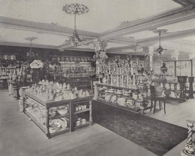 Hjørne i China Showrooms, Harrods (litho) av English School