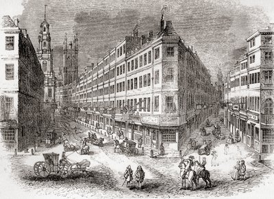 Cornhill, The Exchange og Lombard Street, London, England på midten av 1800-tallet, fra Old England: A Pictorial Museum, pub. 1847 av English School