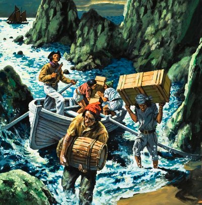 Cornish smuglerscene av English School