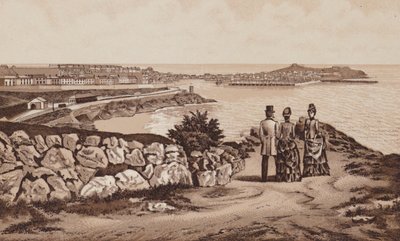 Cornwall: St Ives fra sør (litho) av English School