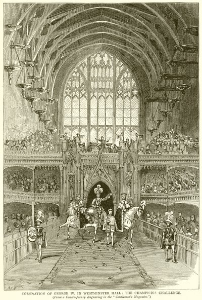 Kroningen av George IV. i Westminster Hall: The Champions Challenge av English School