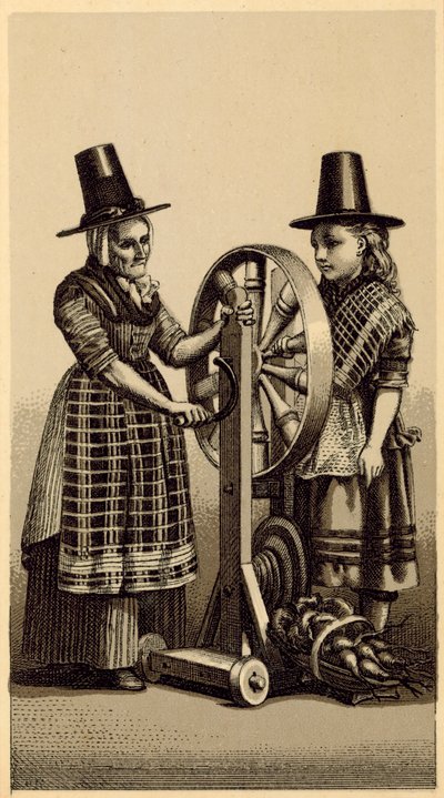Costumes of Wales: Spinning Genny (litho) av English School