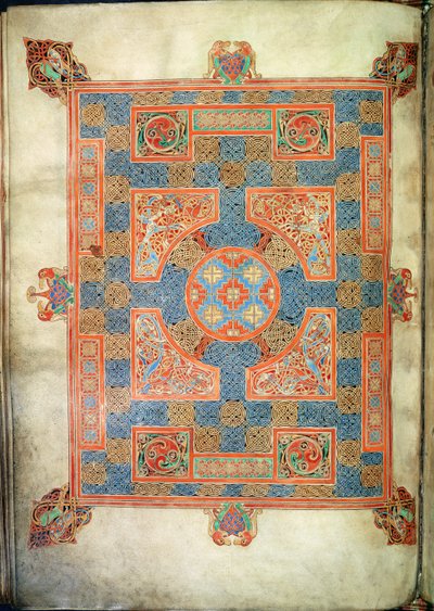 Cott Nero D. IV, f.94v Teppeside som åpner Markusevangeliet, fra Lindifarne-evangeliene, 710-721 (vellum) av English School