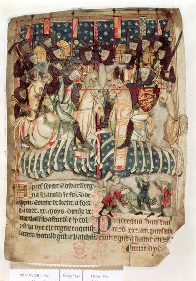 Cott Vitt A XIII f.3v William drepte Harold i slaget ved Hastings, fra 
