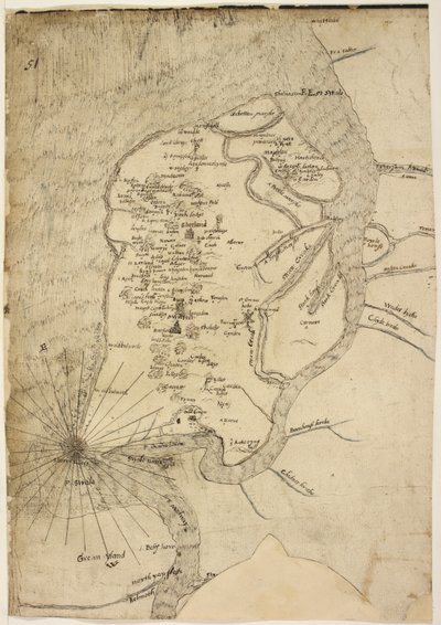 Cotton Augustus I.i f.51 Kart over Isle of Sheppey tilskrevet kartograf Robert Lythe av English School