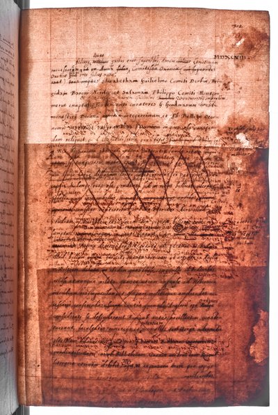 Bomull MS Faustina F III, f. 107r (gjennomsiktig lys) av English School