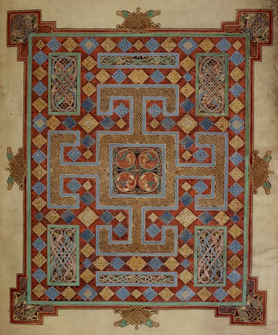 Cotton Nero D. IV, f.138v Teppeside som introduserer St Lukas-evangeliet, fra Lindisfarne-evangeliene, 710-21 (vellum) av English School