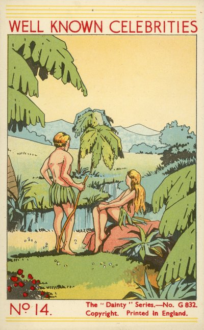 Par kledd i blader (farge litho) av English School