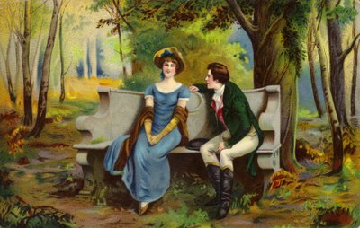 Par sitter på en loveseat av English School