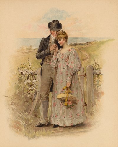 Frierpar som går på tur på landet (chromolitho) av English School