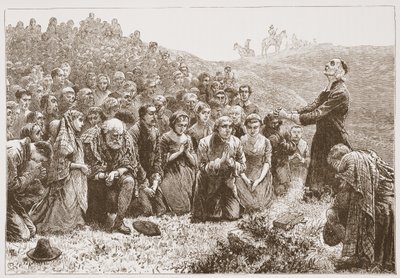 Pakter som tilber ved bredden av Whitadder, illustrasjon fra The History of Protestantism av James Aitken Wylie (1808-1890), pub. 1878 av English School