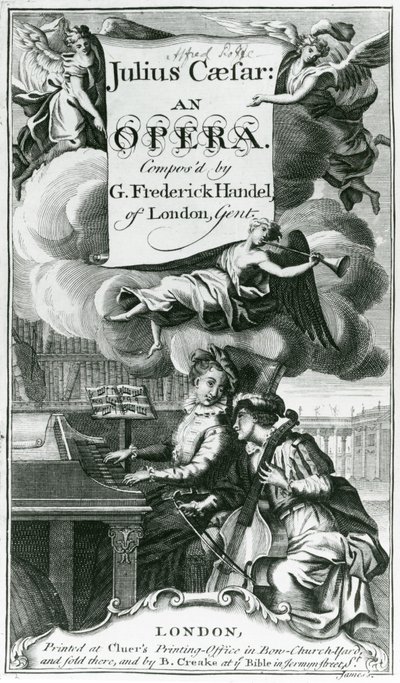 Omslag til Noter for Julius Caesar, en opera av Handel, utgitt i 1724 (gravering) (bw-foto) av English School