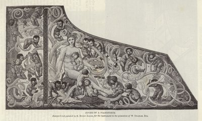 Cover av en pianoforte designet og malt av Edward Burne-Jones av English School