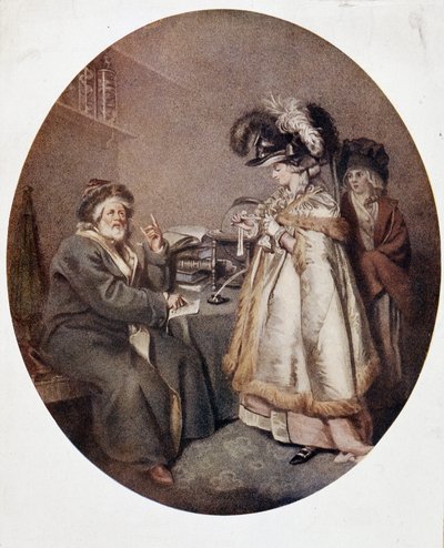 Godtroende kvinne og astrolog, engelsk bilde, 1700-tallet av English School