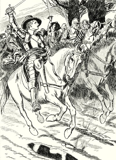 Cromwell leder sine jernsider til slaget (lito) av English School