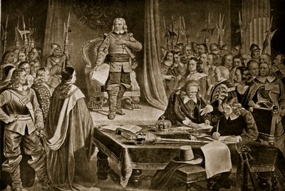 Cromwell nekter kronen, illustrasjon fra Hutchinsons Story of the British Nation, ca. 1923 av English School