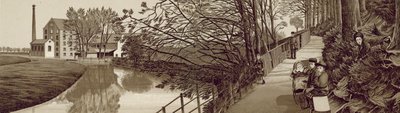 Croydon: Bridle Path to Beddington by the River Wandle, Waddon Mills (litho) av English School
