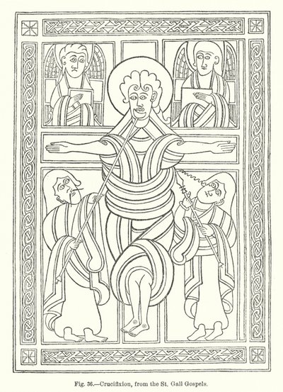 Korsfestelse, fra St Gall-evangeliene (gravering) av English School