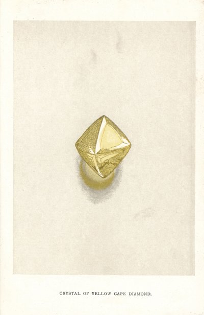 Crystal of Yellow Cape Diamond, fra Edwin Streeters "Precious Stones and Gems," London, George Bell & Sons av English School