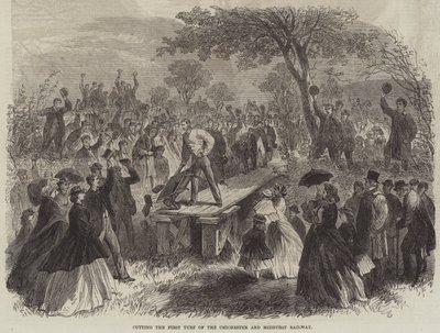 Å kutte den første torven til Chichester og Midhurst Railway (gravering) av English School