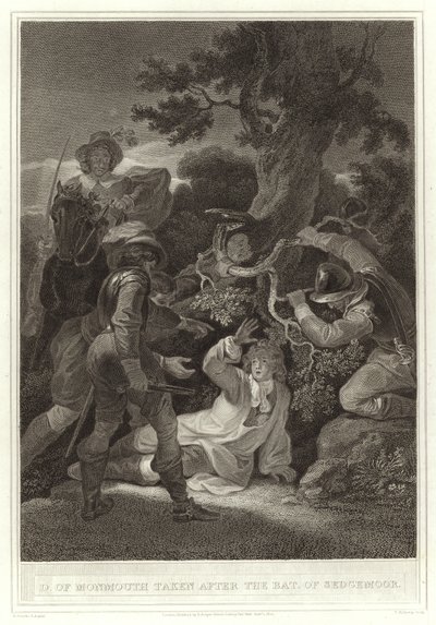 D av Monmouth tatt etter flaggermusen fra Sedgemoor (gravering) av English School