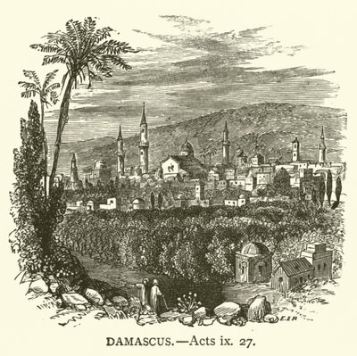 Damaskus, Apostlenes gjerninger, ix, 27 (gravering) av English School