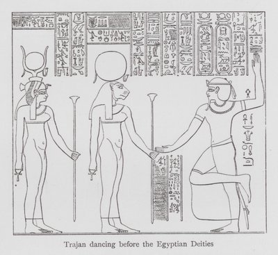 Dans: Trajan danser foran de egyptiske gudene (litho) av English School