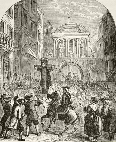 Daniel Defoe in the pillory at the Temple Bar, fra 