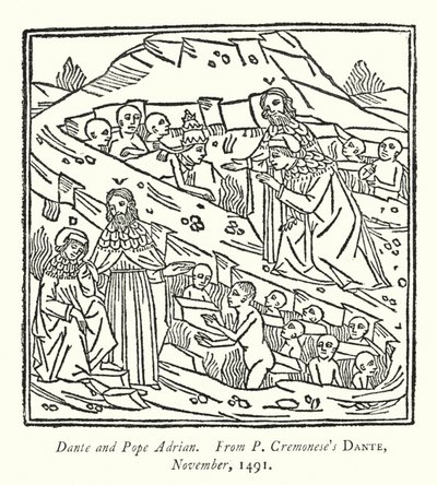 Dante og pave Adrian, Fra P Cremonese's Dante, november 1491 (gravering) av English School