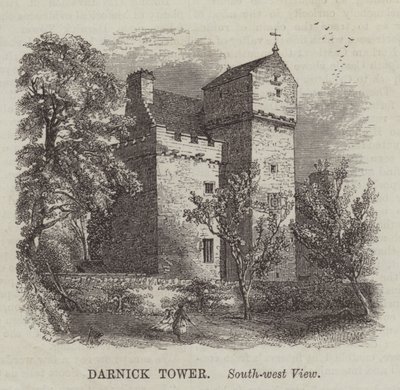 Darnick Tower, sørvestutsikt (gravering) av English School