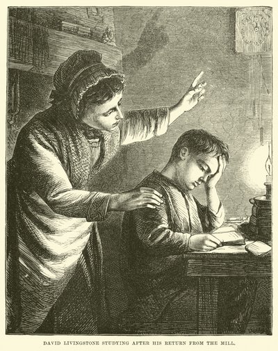 David Livingstone studerer etter at han kom tilbake fra bruket av English School