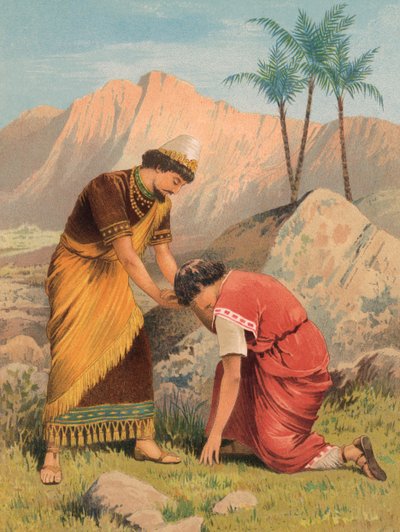 David og Jonathan, I Samuel, XX (farge litho) av English School