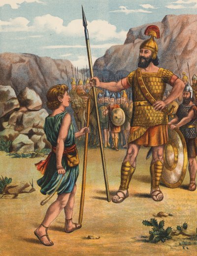 David og kjempen Goliat (fargelitografi) av English School