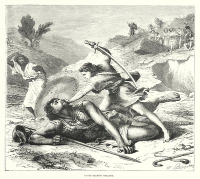 David dreper Goliat (gravering) av English School