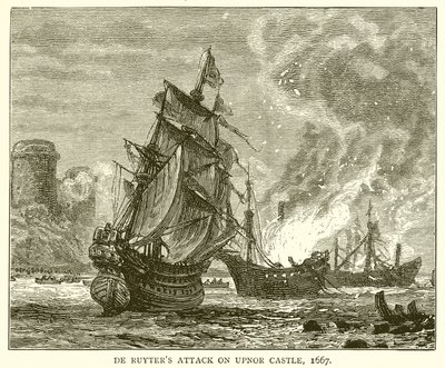 De Ruyters Angriff auf Upnor Castle, 1667 von English School