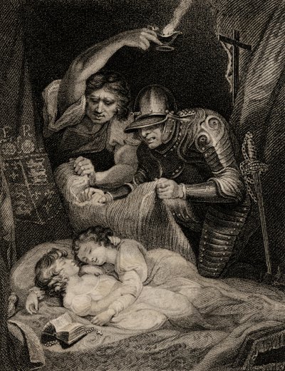 Død av kong Edward V (1470-83) og hans bror, Richard (1472-83) hertugen av York av English School