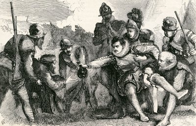 Sir Philip Sidneys død i slaget ved Zutphen, 1865 av English School