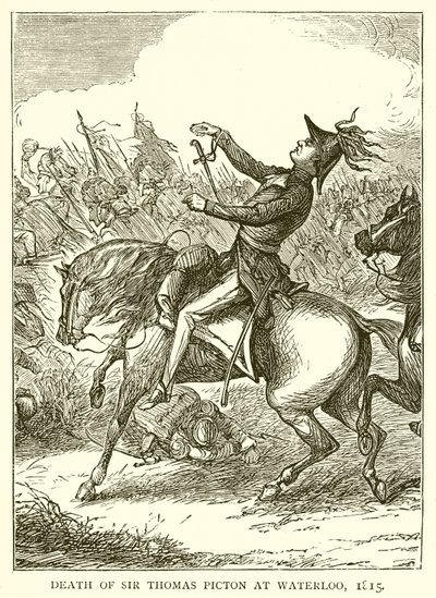 Sir Thomas Pictons død ved Waterloo, 1815 av English School