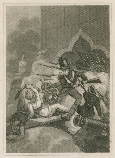 Tippoo Sahibs død ved beleiringen av Serigapatam, India, 1799 av English School