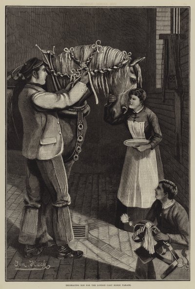 Dekorerer ham for London Cart Horse Parade (gravering) av English School