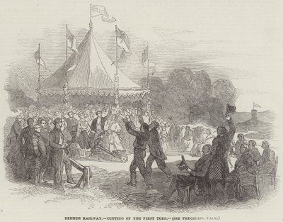 Deeside Railway, kutting av den første torven (gravering) av English School