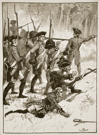 Nederlag til general Braddock i det indiske bakholdet, 1755, illustrasjon fra Cassells Illustrated History of England (sepia-foto) av English School