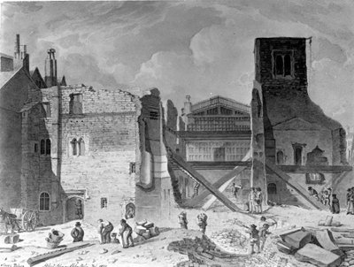 Riving av Savoy Palace, Westminster, London, 1820 av English School