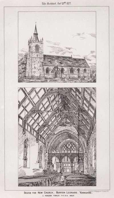 Design for New Church, Burton Leonard, Yorkshire (gravering) av English School