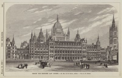 Design for Proposed Law Courts, av Mr E M Barry, ARA, View in the Strand (gravering) av English School